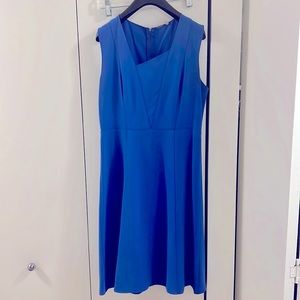 Elie Tahari blue dress with asssymetrical neckline